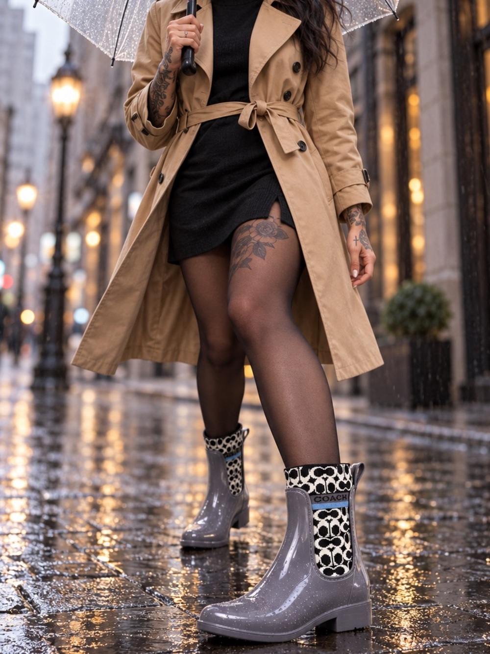 Coach Rivington Heather Grey Rain Boots Women’s 8